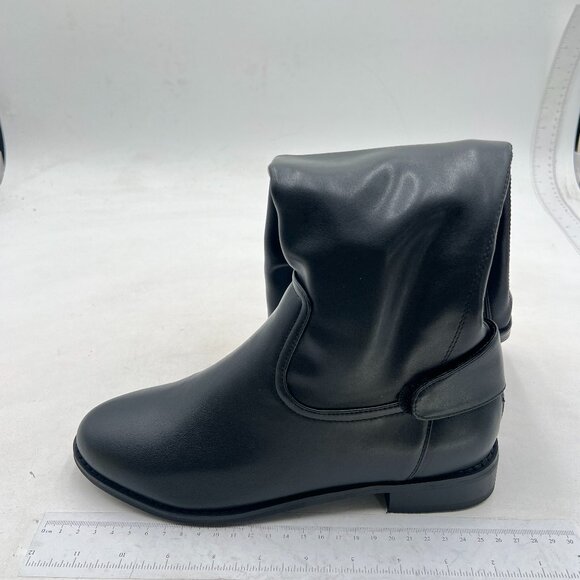 Black Women Low Chunky Heel Riding Wide Calf Knee High Boots Round Toe Long Boot